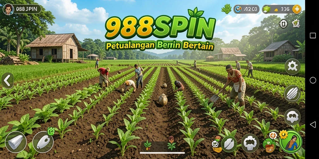 Screenshot gameplay 988SPIN menunjukkan aktivitas bertani yang menyenangkan.