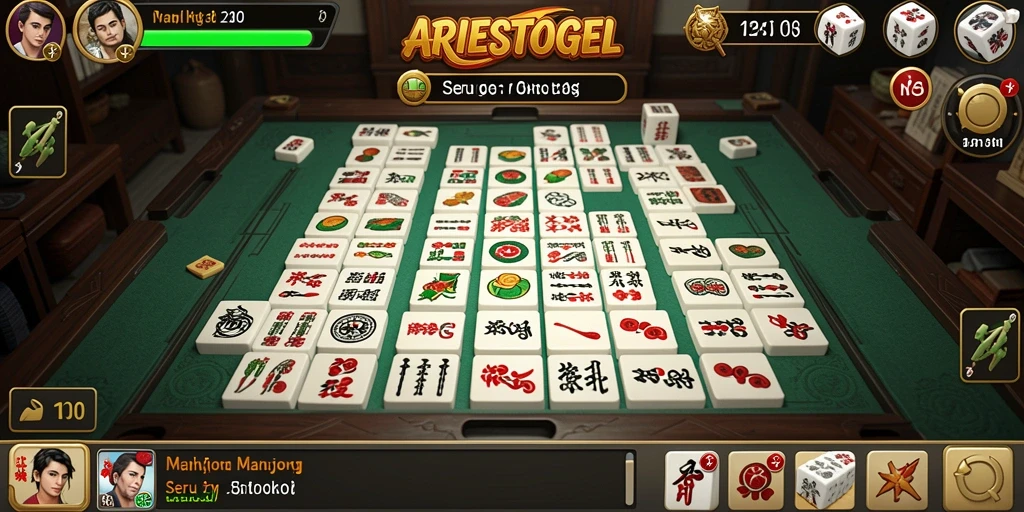 Screenshot gameplay ARIESTOGEL dengan tampilan Mahjong yang menarik.