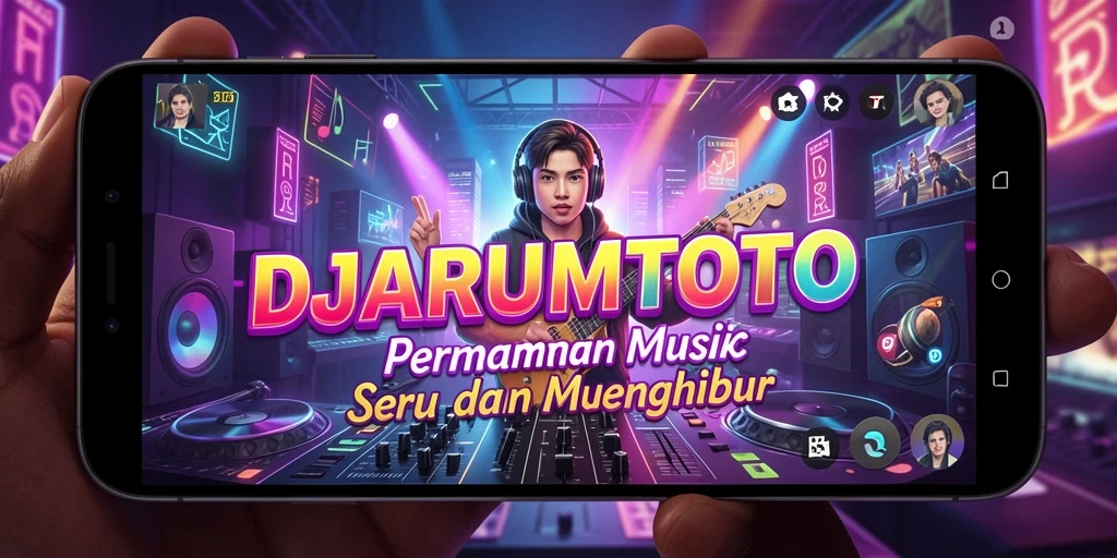 Screenshot utama DJARUMTOTO menunjukkan antarmuka mixing musik yang menarik.