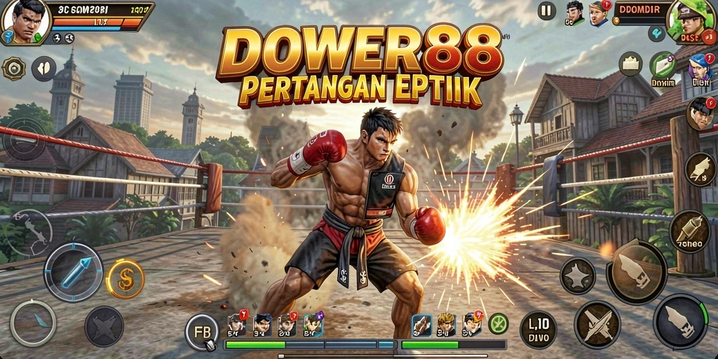 Screenshot DOWER88 menampilkan aksi pertarungan mendebarkan dengan karakter menarik.