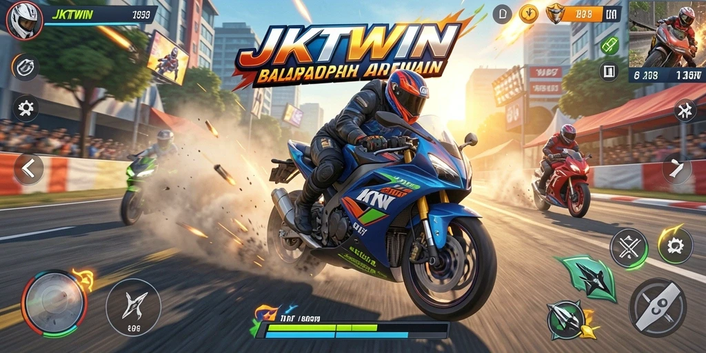 Tampilan seru dari gameplay balapan motor JKTWIN.
