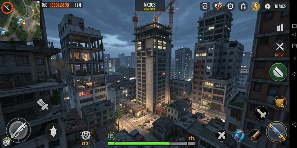 Tampilan gameplay yang mendebarkan dari NX303 dengan pertahanan menara.