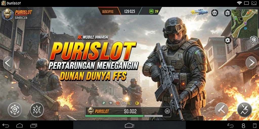 Tangkapan layar gameplay PURISLOT menampilkan aksi FPS yang intens.