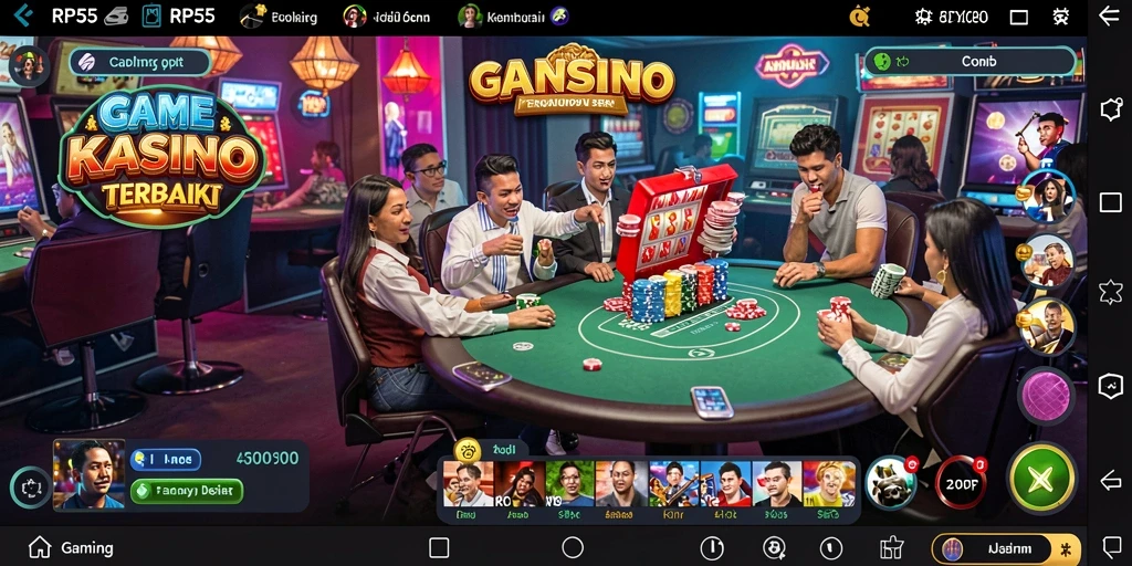 Tampilan screenshot game RP55 menampilkan suasana kasino yang nyata dan mendebarkan.