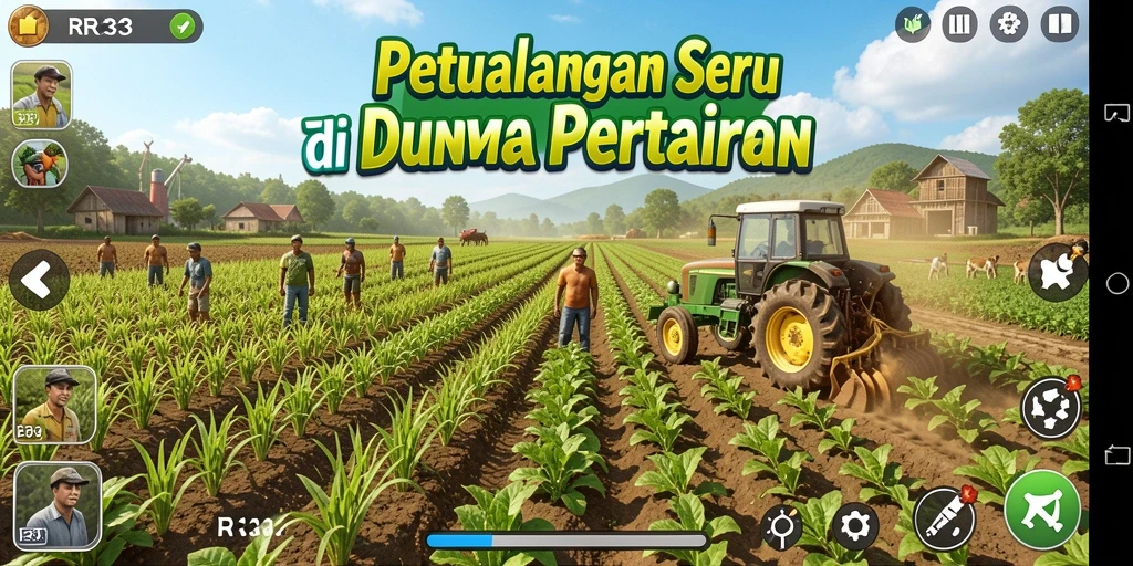Tampilan gameplay RR33 yang menawan di ladang pertanian.