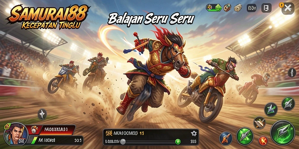 Screenshot gameplay SAMURAI88 menampilkan balapan seru dan grafis yang mengagumkan.