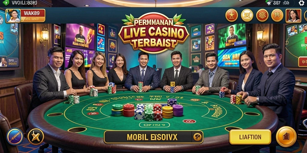 Screenshot gameplay WAK89 menampilkan dealer profesional dan suasana Live Casino yang menarik.
